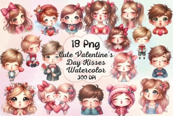 A Designer's Review of Cute Valentine Kisses Watercolor Graphics
