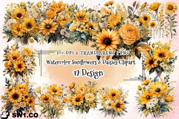 A Designer's Review of Watercolor Sunflowers & Daisies Graphics