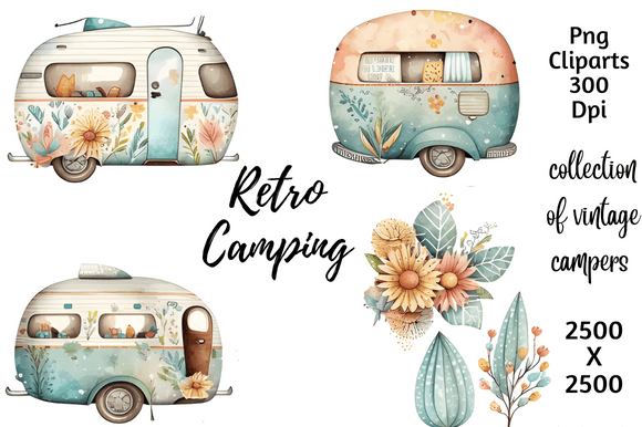 A Designer's Take on Retro Camping Watercolor Clipart