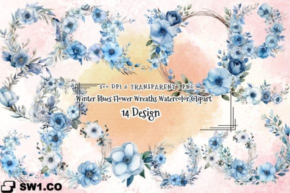 A Review of Winter Blues Flower Wreaths Watercolor Graphics