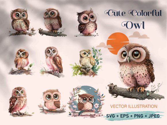 A Watercolor Owl Graphics Set for Modern Illustrations
