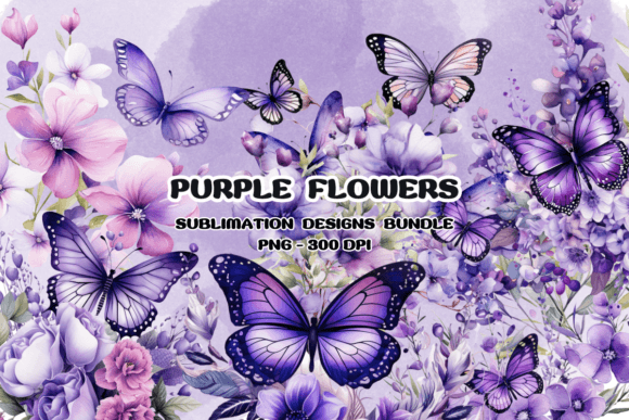 Purple Butterfly Flower Watercolor Graphics for Brand Identity