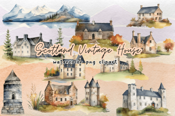 Scotland Inspired Clipart: Watercolor Graphics for Editorial Use