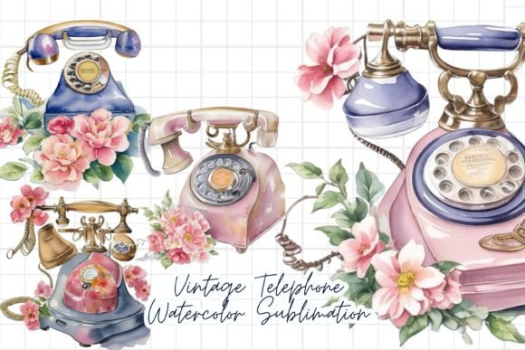 Vintage Telephone Graphics: Watercolor Illustration Review
