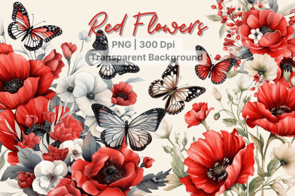 Watercolor Butterfly & Flower Graphics for Illustrations
