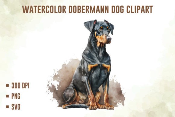 Watercolor Dobermann Clipart for Sellable Illustrations & Graphics