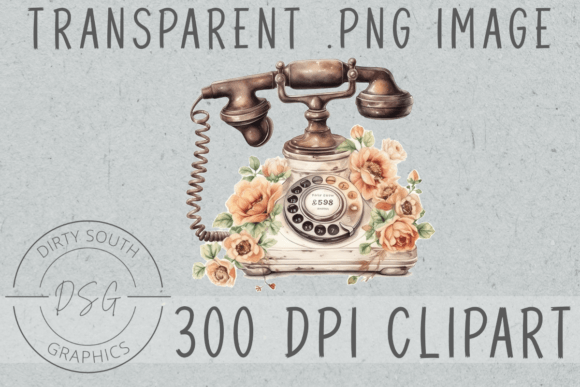 Watercolor Telephone Clip Art for Vintage Craft Graphics