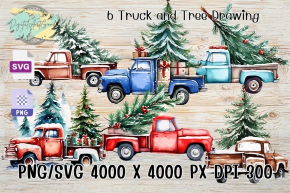 Watercolor Truck & Tree Graphics for Crafting and Illustrations