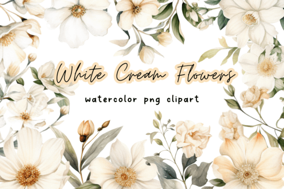 White Cream Watercolor Flower Graphics for Illustrations